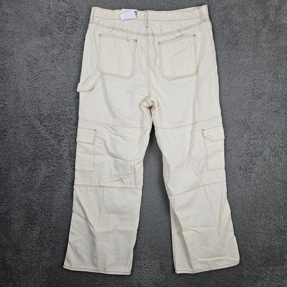 SO High Rise Cargo‎ Wide Leg Pants Cream Contrast Stitch XL NWT